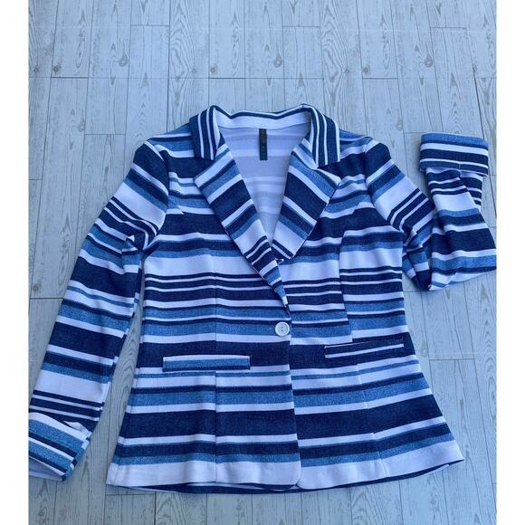 Westbound Women’s Small Blue White Striped Blazer Jacket One Button Casual - Picture 1 of 6